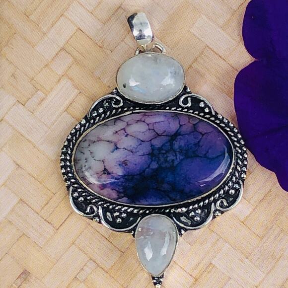 925 Sterling Purple Dendrite & Moonstone Pendant - Picture 2 of 5